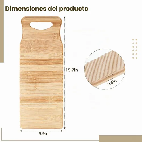 Vista 5 de BATTIPAW - Tabla de lavado de madera para lavar a mano, 15.7 pulgadas, tabla de limpieza antideslizante de bambú, tabla de limpieza rural de moda