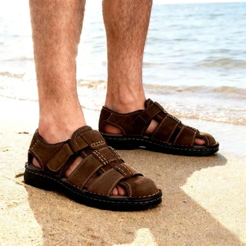 Vista 4 de Jousen Men's Sandals Leather Open Toe Beach Sandal Outdoor Summer Sport Hiking Sandals