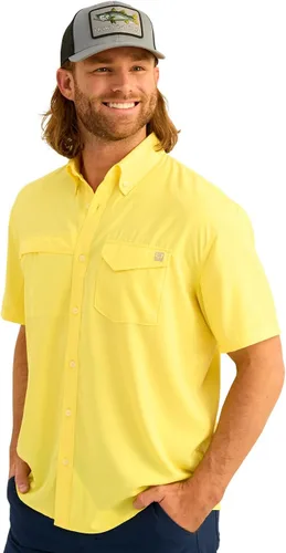 Vista 20 de HUK Men's Tide Point Kc Scott Original Artwork Short Sleeve Shirt, Fishing Button Down Negro