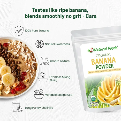Vista 4 de Z Natural Foods Polvo de plátano orgánico, suplemento de fibra para una piel brillante e inmunidad mejorada, ideal en jugos, batidos y recetas, sin