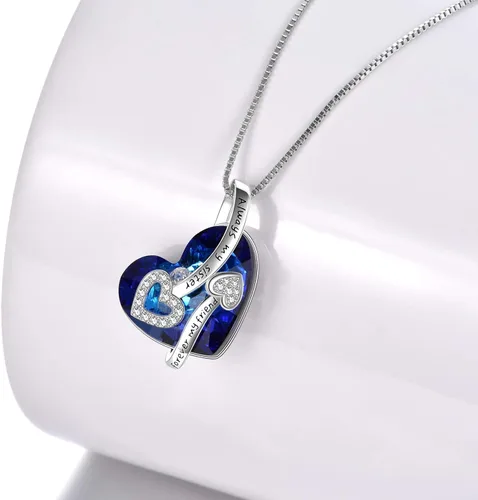 Vista 5 de POPLYKE - Collar de plata de ley con diseño de corazón con joyas de cristal para mujeres