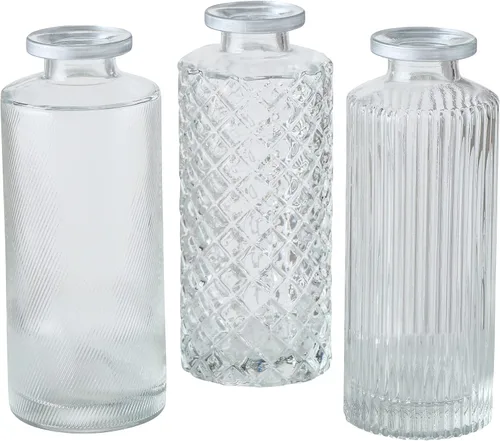 Vista 10 de Modernist Home - Juego de 3 jarrones con borde dorado para bebé, cristal transparente, patrones elegantes, 5 pulgadas de alto