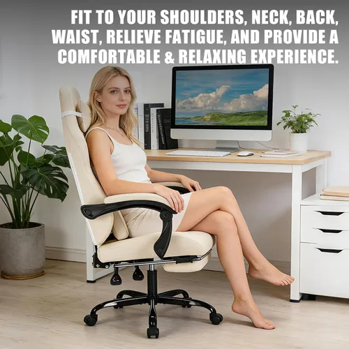 Vista 8 de Silla de juegos con reposapiés y soporte lumbar de masaje, silla ergonómica para videojuegos, sillas de videojuegos de oficina con altura y respaldo