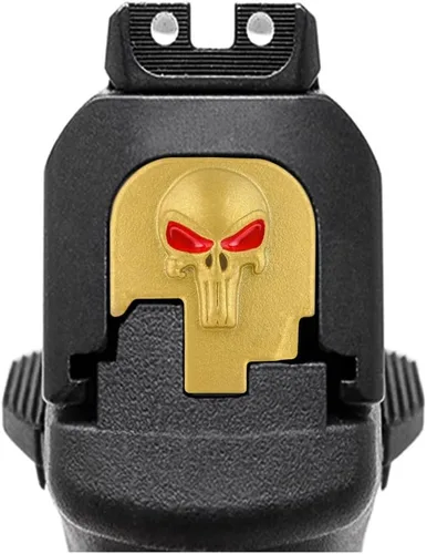Vista 3 de Placas de aluminio 3D para Smith & Wesson SW MP Shield Subcompact M2.0 0.354 in/.40 accesorios, Golden Skull Red Eyes