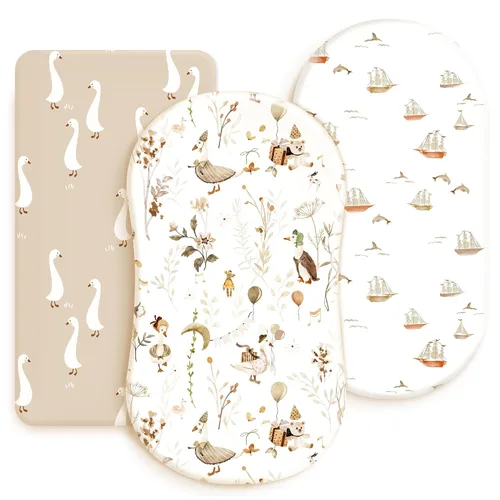 Vista 14 de Juego de sábanas bajeras elásticas ultra suaves 3 unidades, ajuste universal para moisés, cuna, cesta de moisés, colchón ovalado y rectangular