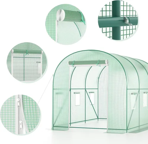 Vista 4 de Invernadero al Aire Libre con Puerta con Malla, Invernadero Resistente para Jardín al Exterior para Plantas de Jardín con Protección UV, Termostato