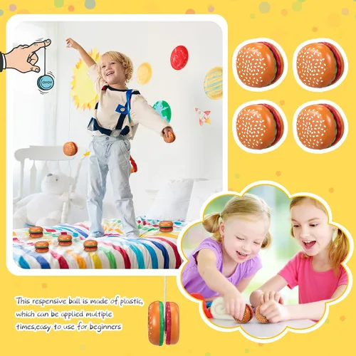 Vista 6 de Liliful 100 piezas de hamburguesas a granel Yo Yo Juguetes de plástico Burger Party Favores para niños y adultos, juguetes de cuerda