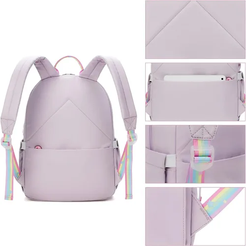 Vista 5 de Mochila para niños y niñas mochilas primarias bolsas de escuela secundaria para mujer mochila casual para enviar colgante Morado 12 inches6 inches17