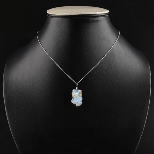 Vista 24 de Collar delicado de plata con piedra áspera de ópalo