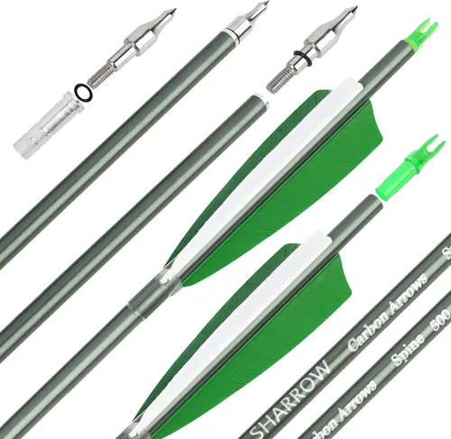 Vista 7 de Flechas de carbono de 31 pulgadas, flechas de caza de tiro con arco, 500 espina dorsal con plumas, flechas de práctica para tiro con arco compuesto