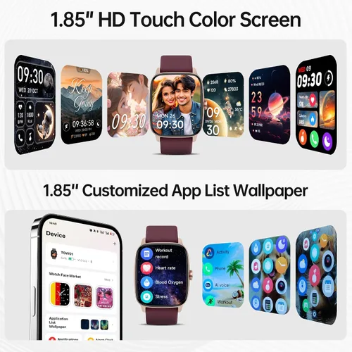 Vista 7 de Relojes inteligentes para mujeres y hombres con llamada Bluetooth y voz AI, monitor de actividad física HD de 1.85 pulgadas con monitor de sueño