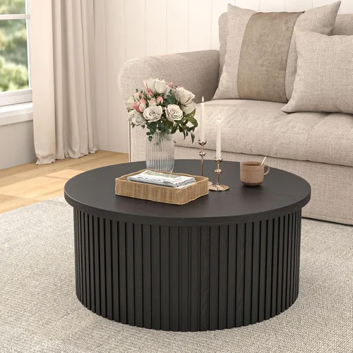 Vista 7 de Fsbecl 34'' Round Fluted Lift Top Coffee Table with Hidden Storage, Black Wooden Center Table, Lift Top Coffee Table for Living Room, Home Decor
