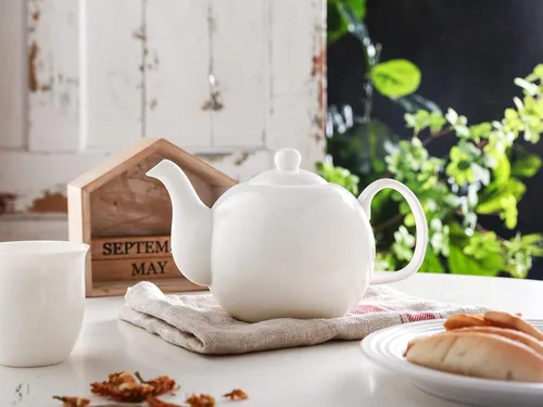 Vista 6 de KitchenTour - Ollas de té de porcelana inglesa -37 onzas para hojas sueltas y florecientes, olla de cerámica de porción fina con agujeros de colador
