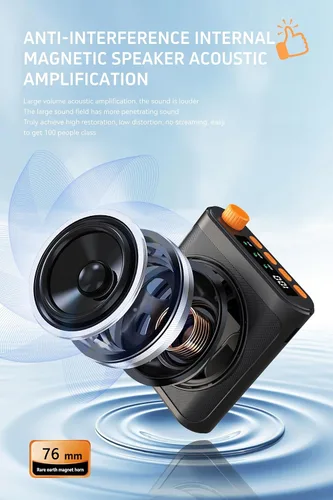 Vista 7 de Amplificador de voz inalámbrico portátil con dos micrófonos Lavalier Bluetooth, mini altavoz inalámbrico recargable de megáfono de voz