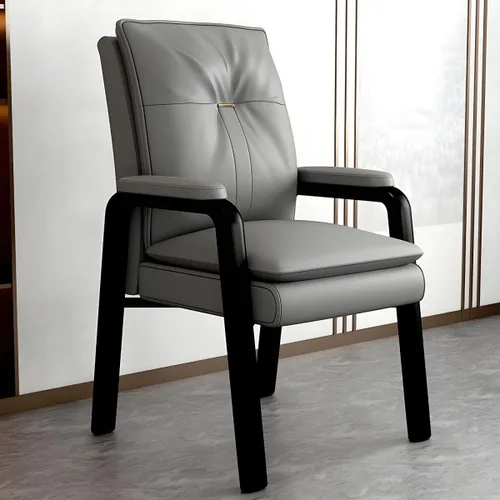 Vista 43 de PU Leather Conference Chair with Fixed Arms High-Back Ergonomic Mahjong Chair Chess Card Room Backrest Computer Chair Long-Term Sitting Mahjong