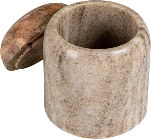 Vista 4 de Creative Co-Op Tapa de madera con diseño de mármol moderno, recipiente natural Beige