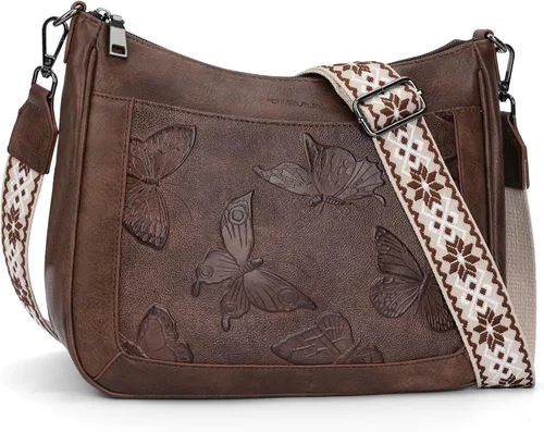 Vista 10 de Bolsos cruzados para mujer, modernos, de cuero vegano, tamaño mediano, estilo hobo mariposa, bolsos al hombro para mujer