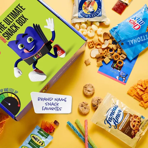 Vista 3 de I AM Snacky - Caja de aperitivos paquete variado de cuidado + tarjeta de felicitación - Caja de aperitivos (40 unidades) Cesta de regalo de dulces