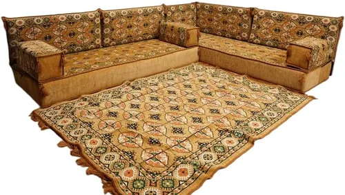 Vista 17 de arabicsofa Juego de asientos Jalsa en forma de L – Majlis árabe hecho a mano con almohadas de respaldo