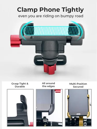 Vista 4 de Soporte para teléfono móvil para bicicleta, giratorio de 360°, ajustable, para manillares de bicicleta, soporte para teléfono celular
