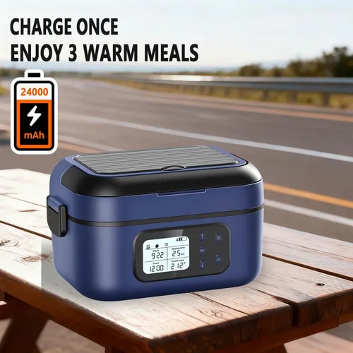 Vista 3 de Lonchera eléctrica inalámbrica XL para adultos, alimentada por batería, capacidad de 2 x 6.3 tazas, calentador de alimentos portátil recargable