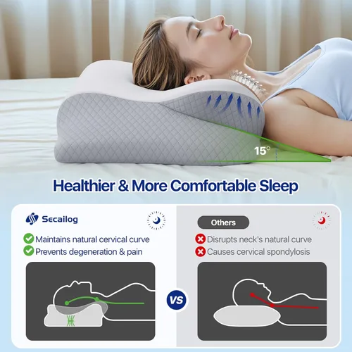 Vista 5 de Almohada cervical de espuma viscoelástica para el cuello - Almohada cervical ergonómica contorneada para durmientes laterales, de espalda y sobre