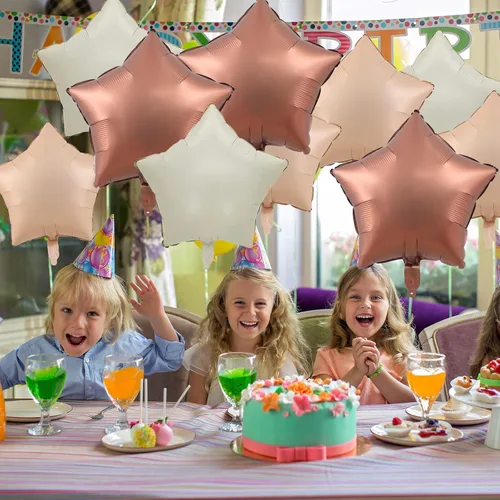 Vista 3 de Globos de papel de aluminio con forma de estrella de arena beige, marrón y blanco, 10 globos de Mylar en forma de estrellas de 18 pulgadas