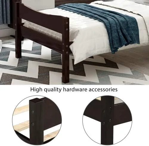 Vista 4 de anwickjeff Base de cama individual de madera moderna con cabecero, marco de cama de plataforma tamaño individual, camas individuales, cama