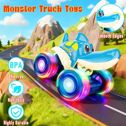 Vista 4 de Camión monstruo, autos de juguete para niños pequeños de 1 a 3 años con Bull Shark Crocodile Glow Rover Wheels Press and Go Cars Monster Trucks