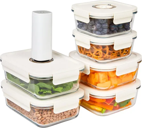 Vista 14 de HOLDN' STORAGE - Recipientes de almacenamiento de alimentos con sellado al vacío, juego de 4 Glass Containers, One Electronic Pump, Keep Food