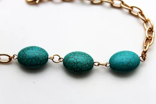 Vista 3 de TFJ - Pulsera de botas de moda para mujer, cadenas de metal, tacones altos, color turquesa, azul, abalorios, oro, Metal