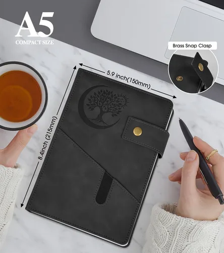 Vista 2 de PAIBAS Cuaderno en blanco, cuaderno de bocetos A5 de cuero de tapa dura con 200 páginas de papel grueso en blanco para hombres y mujeres, diario