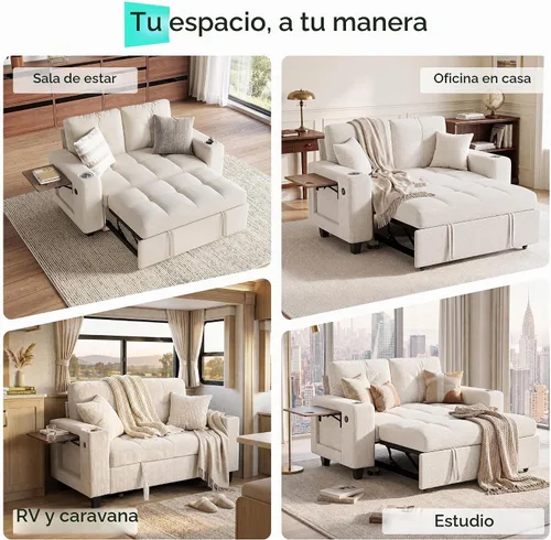 Vista 7 de LINSY HOME Modular Sectional Sofa Bed, Chenille Pull Out Couch 2 Seat Beige