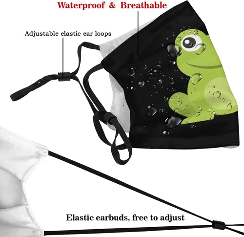 Vista 4 de Bonita máscara facial de rana con 2 filtros reutilizable lavable ajustable antipolvo para hombres mujeres adolescentes