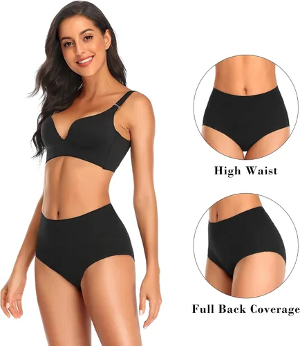 Vista 3 de Annenmy Ropa interior de algodón para mujer, de cintura alta, suave, elástica, transpirable, para mujer