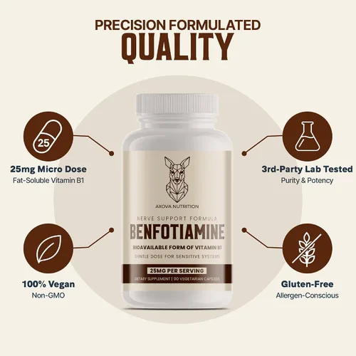 Vista 6 de Benfotiamina 25mg - Suplemento de vitamina B1 biodisponible - 90 cápsulas veganas - Vegano, sin OMG