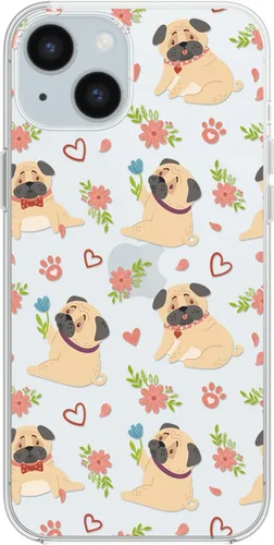 Vista 10 de Blingy's Funda para iPhone 15, lindo patrón de carlino divertido estilo perro divertido diseño de animales de dibujos animados diseño transparente
