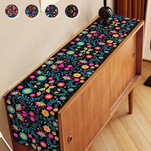 Vista 3 de Caminos de mesa mexicanos para fiesta, altar del día de los muertos, decoraciones del día de los muertos, fiesta de flores 70.9 x 13 pulgadas