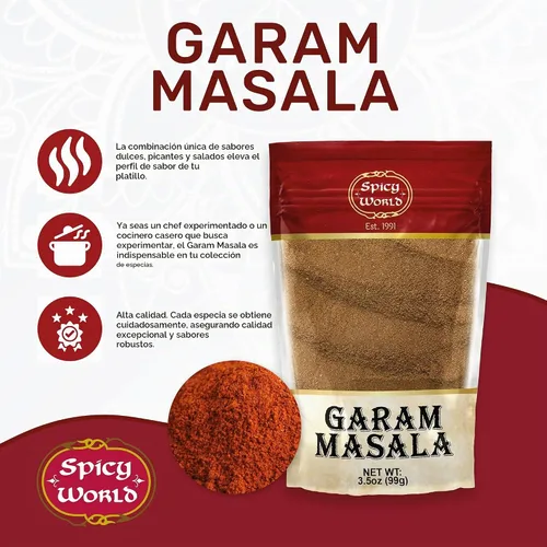 Vista 3 de Spicy World Garam Masala Polvo de 3.5 onzas Sin sal, vegano Origen indio Especias en polvo Garam Masala
