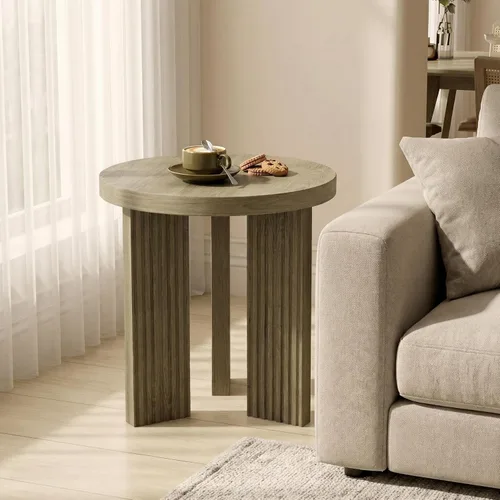 Vista 14 de Mesa de centro redonda de madera, mesa de centro de 35 pulgadas con mesa gruesa y lisa, mesa central de círculo bajo con patas estables