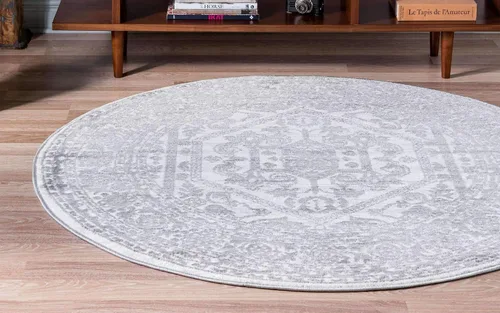 Vista 4 de Unique Loom Boston Collection - Alfombra de área con medallón (3 pies 3 pulgadas, redonda, blanco/gris)