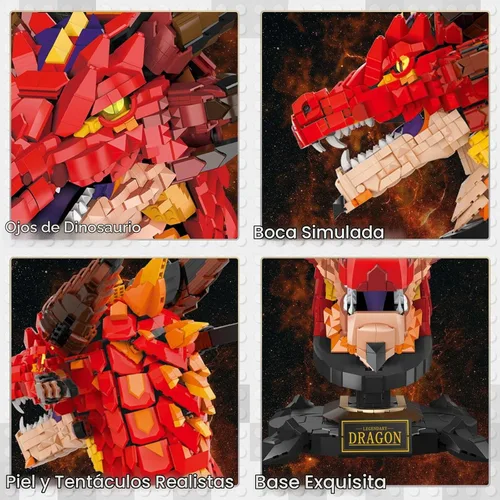 Vista 3 de JMBricklayer Juego de dragón para adultos 70105, diseño de animales geniales, cabeza de dragón, juguetes de bloques de construcción, colección