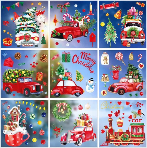 Vista 2 de Nezyo 9 hojas de calcomanías de Navidad para ventanas, calcomanías