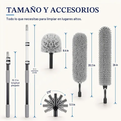 Vista 8 de IDEATECH Kit de plumero de telaraña con poste de extensión, plumero de ventilador de techo alto de 110 pulgadas, cepillo de tela de araña con poste