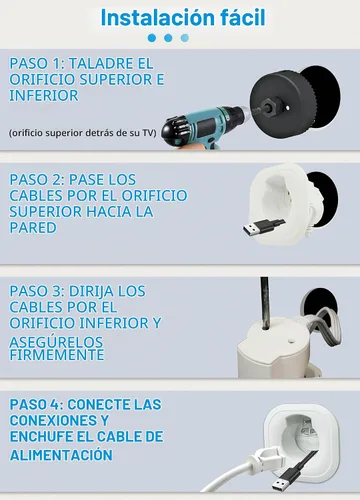 Vista 5 de Kit de gestión de cables de pared con accesorio de taladro de sierra perforadora - Incluye gestión de cables de alimentación y bajo voltaje