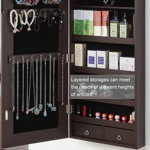 Vista 7 de GISSAR Armario de joyería con espejo de longitud completa, 6 luces LED, armario de joyería montado en la pared sobre la puerta, organizador de joyas
