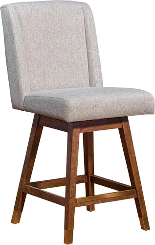 Vista 23 de Armen Living Sicily Modern Farmhouse Taburete giratorio de madera de nogal de 26 pulgadas de altura para encimera de isla de cocina, en piel Crema