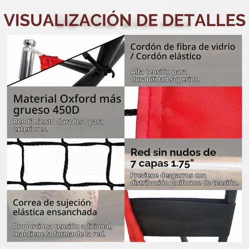 Vista 4 de Red de práctica de béisbol y softbol de 7 x 7 pies con zona de golpe numerada, red de entrenamiento de lanzamiento portátil resistente