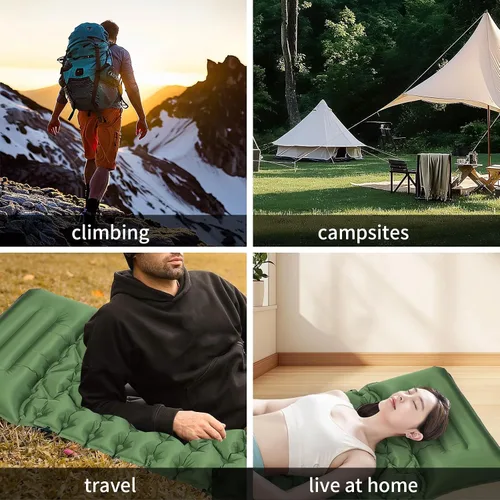 Vista 7 de Almohadilla de dormir para camping, almohadilla de dormir autoinflable con almohada incorporada bomba de pie, almohadillas inflables ultraligeras