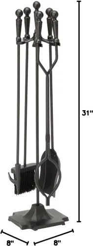 Vista 8 de UniFlame Juego de herramientas negras para chimenea de 5 piezas con asas de bola (T51030BK)